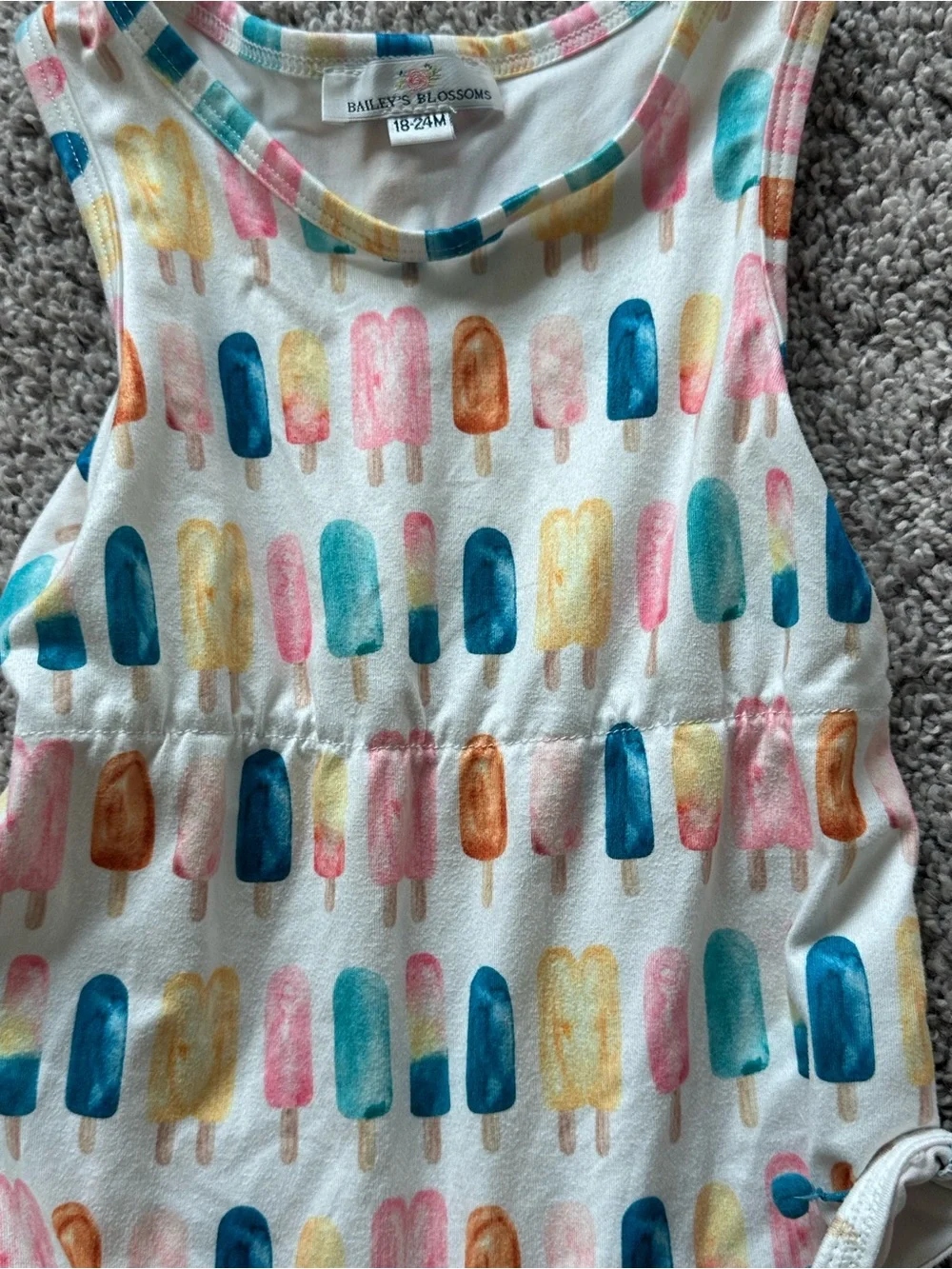 Bailey’s Blossoms Baby Girl 18-24 Months Popsicle Pom Pom Trim Summer Rompe